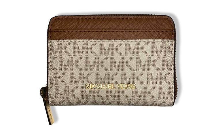 MICHAEL KORS Jet Set Travel Leather Coin Purse Card Holder, Wallet Women's Vanilla White & Brown