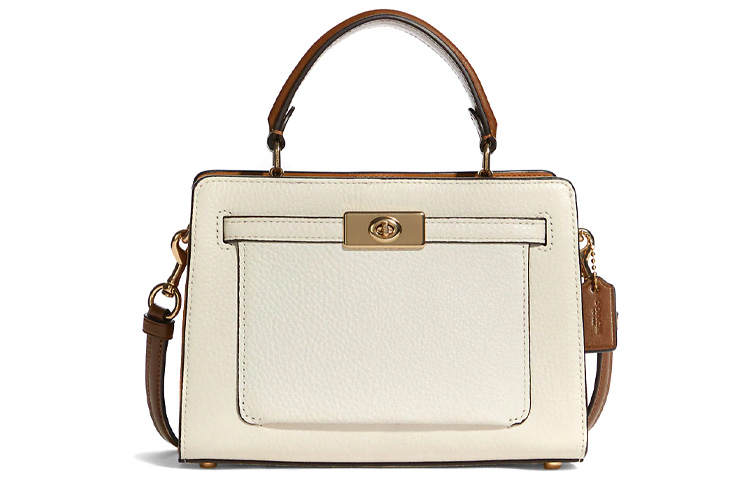 COACH Lane Smooth Pebbled Leather Handbag, Shoulder Bag, Crossbody Bag Medium Women's Chalk White & Copper