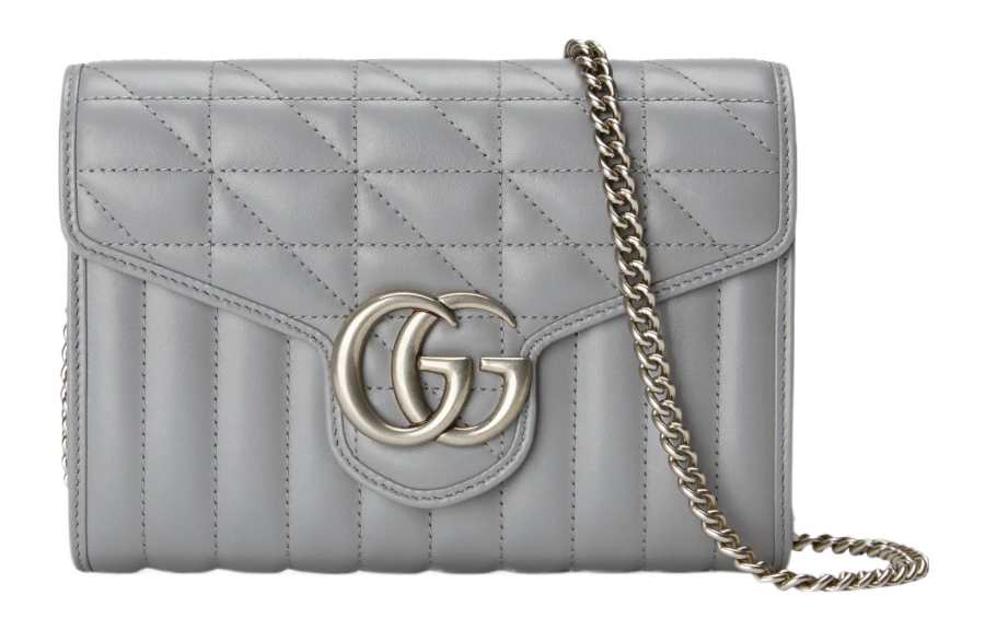 GUCCI GG Marmont Quilted Leather Envelope Bag, Shoulder Bag, Crossbody Bag Mini Women's Gray