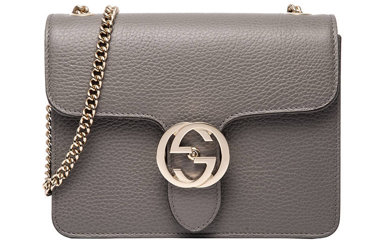 GUCCI Litchi Grain Cow Leather Messenger Bag, Trunk Bag, Crossbody Bag, Shoulder Bag Small Women's Gray