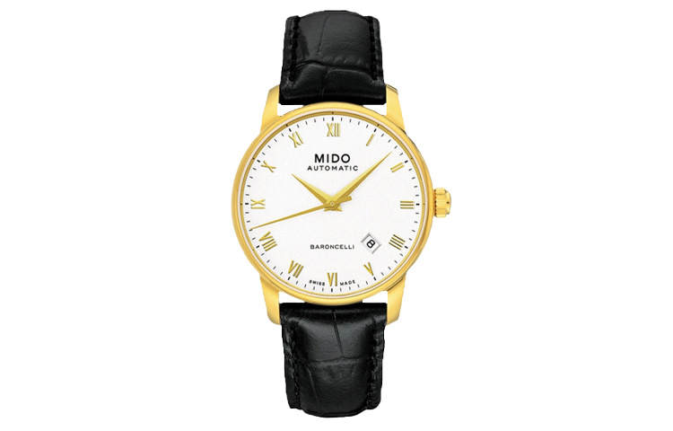 MIDO Baroncelli Automatic Mechanical Movement Men's Watches Watch 38mm White Dial Crocodile Leather Strap