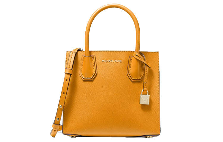 MICHAEL KORS Mercer Cow Leather Trunk Bag, Handbag, Shoulder Bag, Crossbody Bag Medium Women's Lemon Yellow