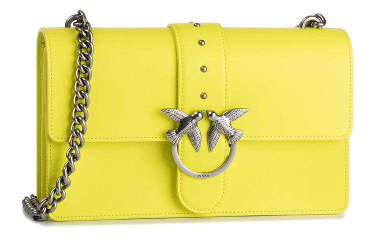 PINKO Cow Leather Crossbody Bag, Shoulder Bag Large Women's Bright Yellow