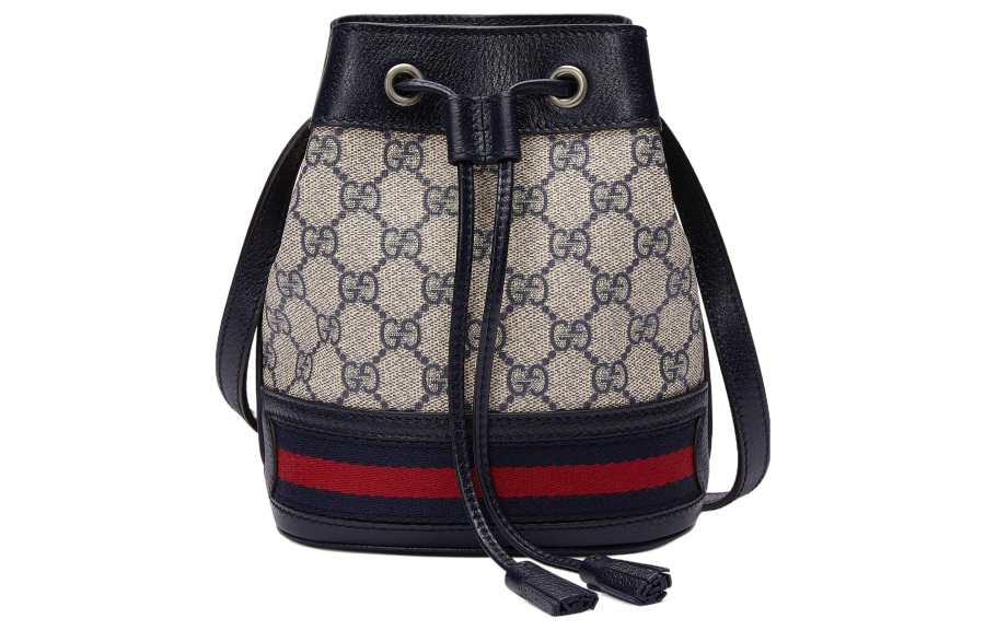 GUCCI Ophidia Canvas With Leather Trim Bucket Bags Crossbody Bag, Shoulder Bag Women's Beige & Blue