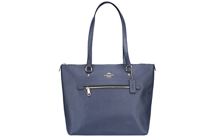 COACH Gallery Leather Handbag, Shoulder Bag Large Women's Navy Blue