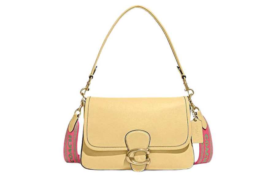 COACH Tabby Cow Leather Shoulder Bag, Portable Crossbody Bag Women's Butter Yellow