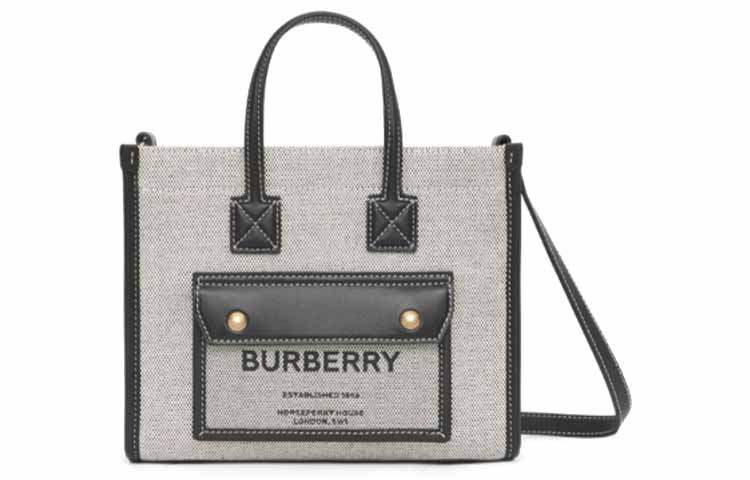 Burberry Freya Cotton With Calfskin Tote Bag Shopping Bag Shoulder Bag Crossbody Bag Handbags Mini Women's Black/Gray