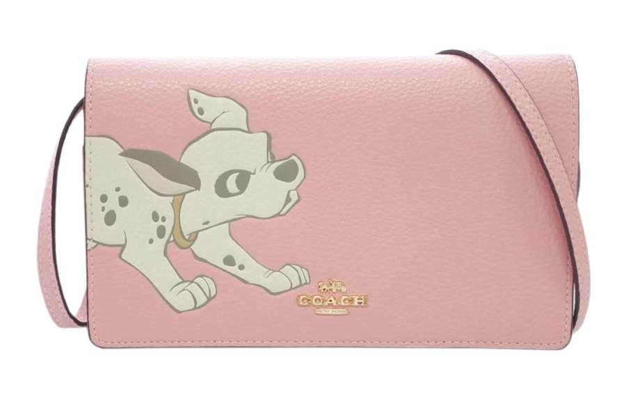COACH Disney Collaboration Foldover Pebbled Leather Shoulder Bag, Crossbody Bag Small Women's Cherry Blossom Pink