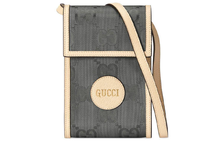 GUCCI Nylon With Leather Cell Phone Pouch, Crossbody Bag, Shoulder Bag Unisex Dark Gray