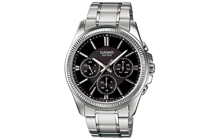 CASIO CASIO 3 Eye Quartz Movement Stainless Steel Strap Watch Men's Watches Black Dial