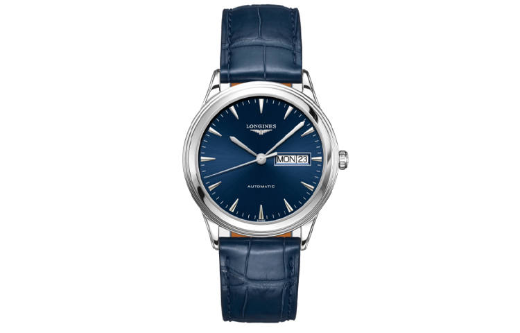 LONGINES Military Flag Collection Quartz Movement Men's Watches Watch 38.5mm Blue Dial Crocodile Leather Strap