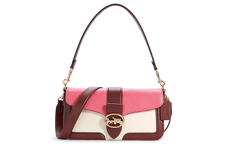 COACH Cow Leather Shoulder Bag Crossbody Bag Handbag Medium Size Women's Pink White Brown Multicolor