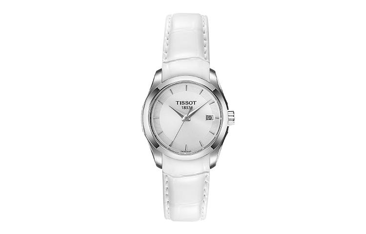 TISSOT Kutu Collection Quartz Movement Women's Watch 32mm White Dial Stainless Steel Case Leather Strap