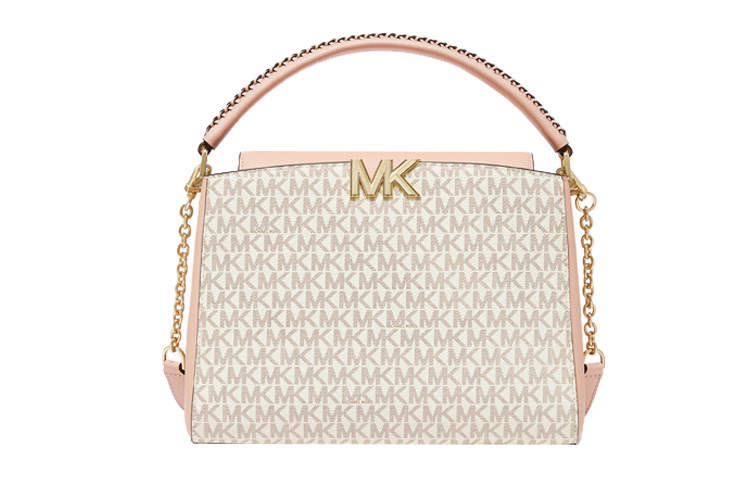 MICHAEL KORS Karlie Leather Shoulder Bag, Crossbody Bag, Handbag Medium Women's Vanilla White & Pink