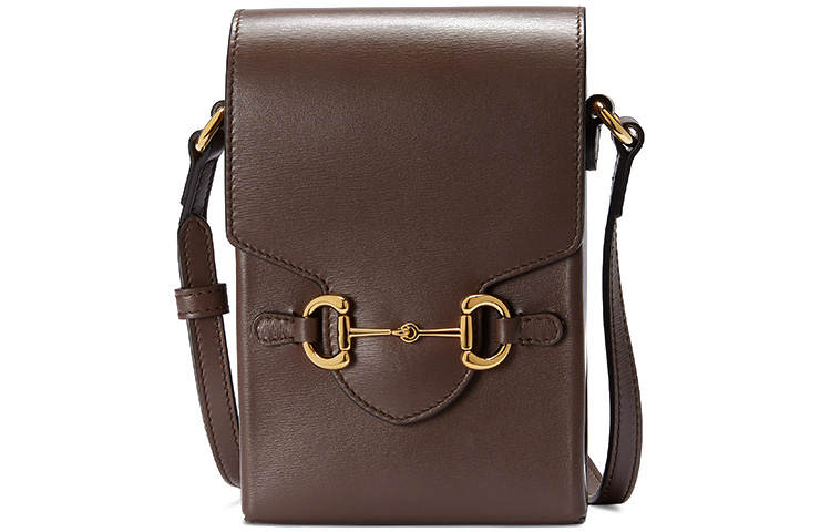GUCCI Horsebit 1955 Leather Cell Phone Pouch, Cigarette Case, Bag, Crossbody Bag, Shoulder Bag Unisex Brown