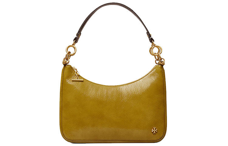 TORY BURCH Leather, Patent Leather New Moon Shoulder Bag Medium Women's Sweet Yellow Pear
