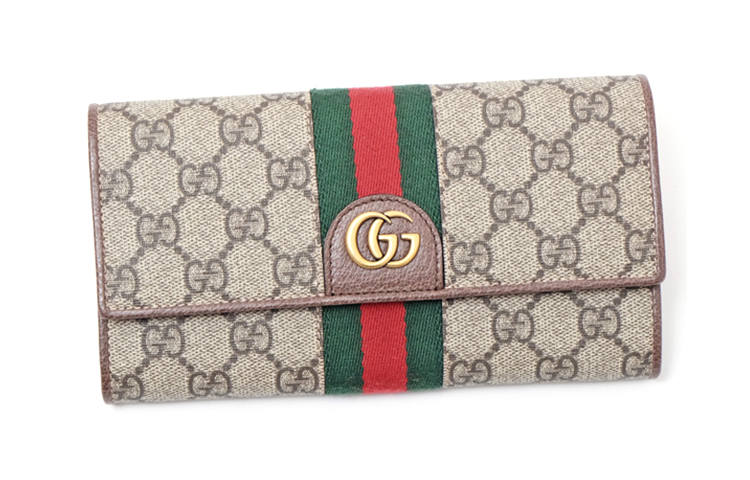 GUCCI Ophidia Canvas With Leather Wallet Unisex Beige Brown