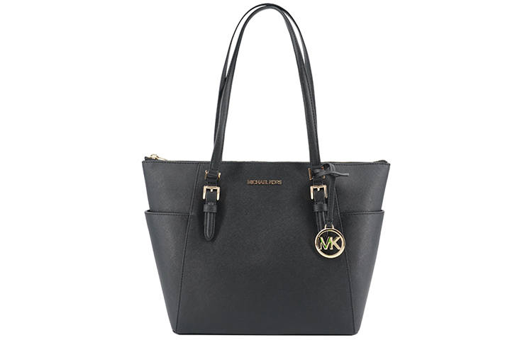 MICHAEL KORS Charlotte Cow Leather Shoulder Bag, Handbag Regular Women's Black