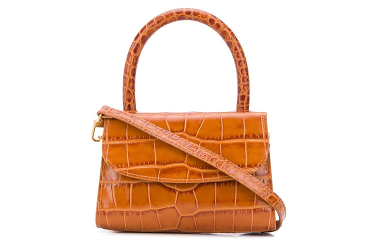 By Far Croco Cow Leather One Shoulder Handbag Mini Women's Brown