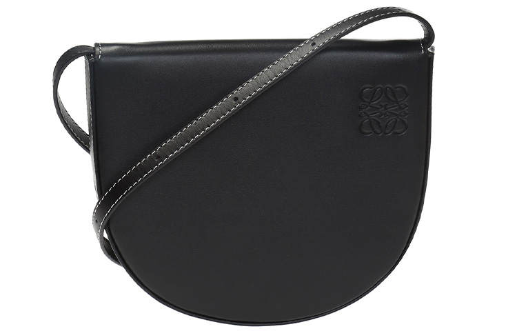 LOEWE Heel Solid Color Cow Leather Horseshoe Shoulder Bag Women's Black