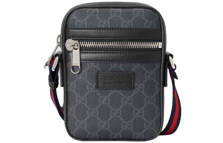 GUCCI Canvas With Leather Messenger Bag, Shoulder Bag, Crossbody Bag Men's Black Gray