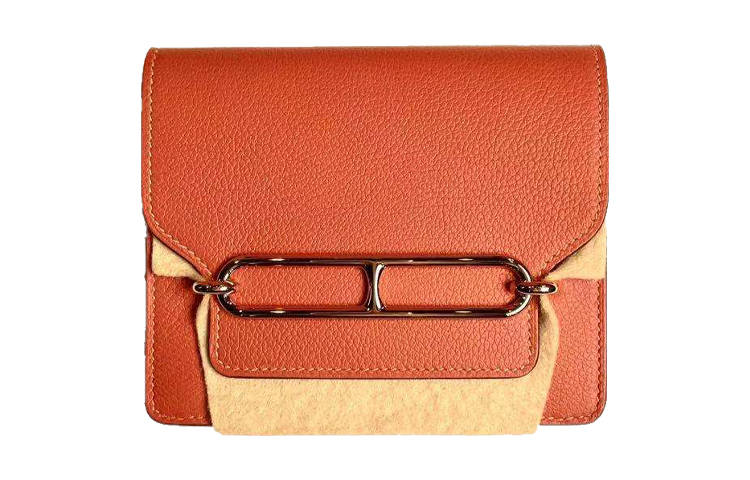 HERMES Roulis Evercolor Leather Crossbody Bags Women's Orange Yellow