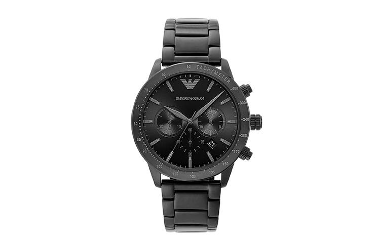 EMPORIO ARMANI Black Warrior Collection Pilot Collection Wrist Watches Quartz Movement Stainless Steel Strap Black Dial