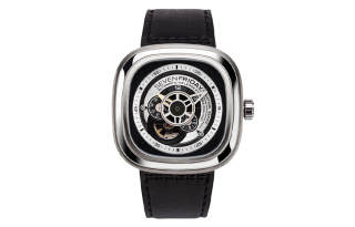 SEVENFRIDAY P Automatic Mechanical Movement Unisex Watch 47mm*47.6mm Black Dial Leather Strap