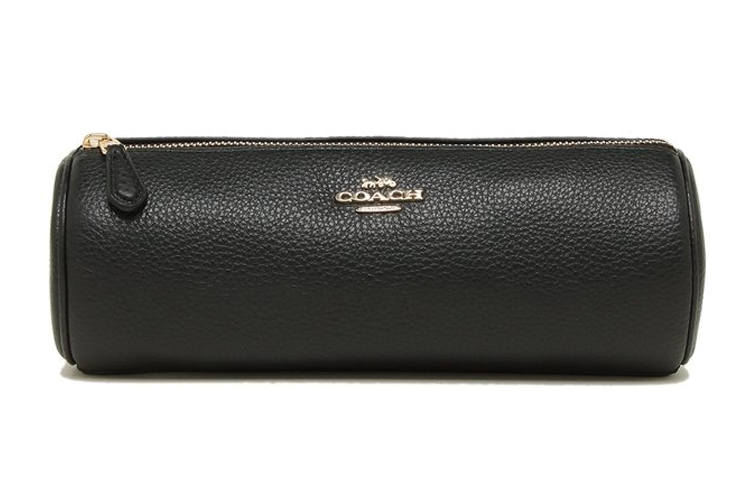 COACH Leather Makeup Bag Clutch Small Women's Black