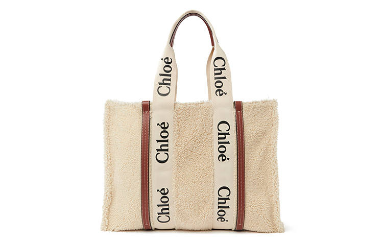 Chloé Chloe Woody Cow Leather One Shoulder Handbag Women's Beige/Brown