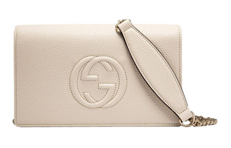 GUCCI Soho Leather Wallet, Shoulder Bag, Crossbody Bag Women's White