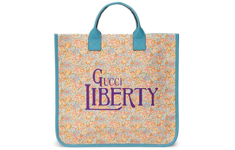 GUCCI Liberty Collaboration Fabric With Leather Tote Bag, Shopping Bag, Handbag Kids' Light Pink/Light Blue