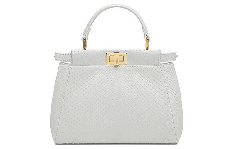 FENDI Peekaboo Python Skin Shoulder Bag, Crossbody Bag, Handbag Mini Women's White