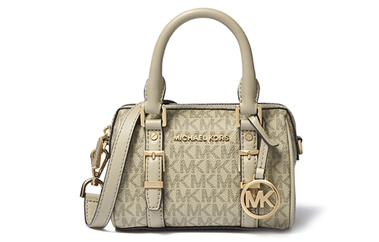 MICHAEL KORS Bedford Monogram Artificial Leather Boston Bag Cylinder Bag Handbag Mini Women's Army Green