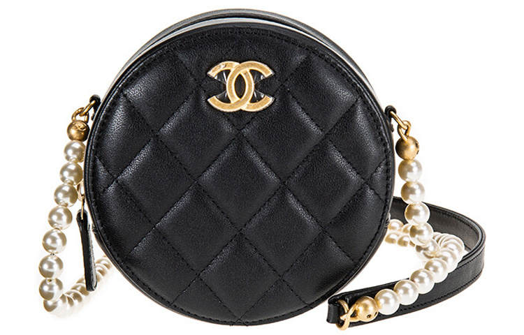 CHANEL Calfskin Round Bag Crossbody Bag Mini Women's Black