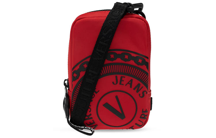VERSACE JEANS COUTURE Zip Closure Polyester Shoulder Bag, Crossbody Bag Small Men's Red Black