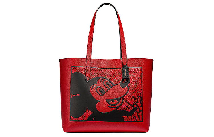 COACH Disney Mickey Collaboration Leather Tote Bag, Shopping Bag, Shoulder Bag Large Women's Red