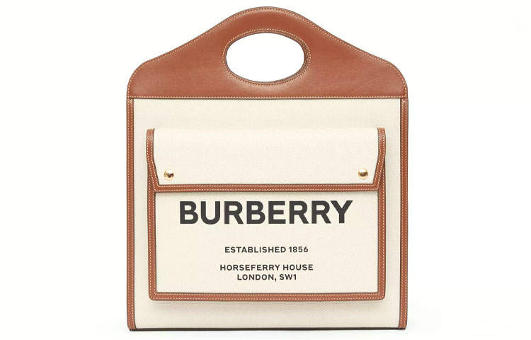 Burberry Medium Two Tone Canvas And Leather Pocket Bag Natural/Malt Brown