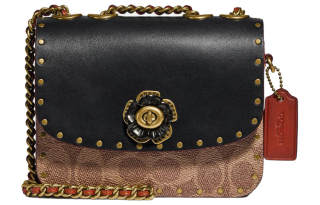 COACH Madison Coated Canvas With Calfskin Small Square Bag, Shoulder Bag, Crossbody Bag Mini Women's Black & Monogram