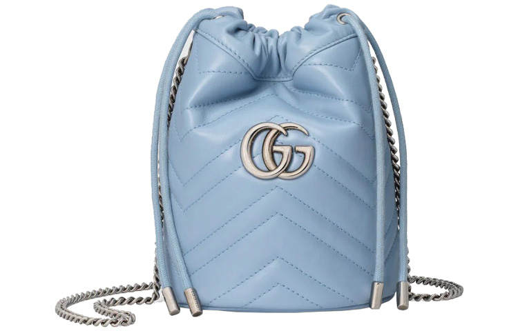 GUCCI Marmont Calfskin Bucket Bag Crossbody Bag Mini Light Blue