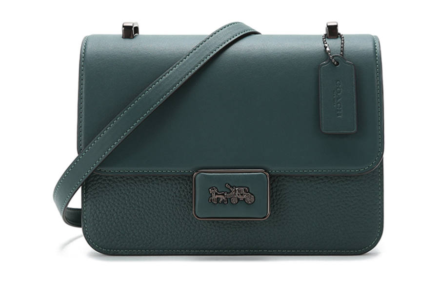 COACH Alie Leather Messenger Bag, Small Square Bag, Crossbody Bag Women's Forest Green