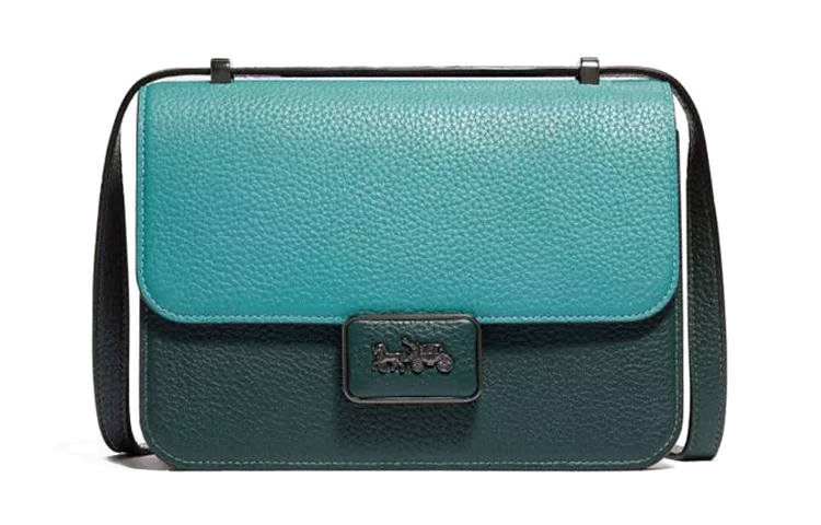 COACH Alie Leather Shoulder Bag, Crossbody Bag, Small Square Bag Women's Vintage Cyan