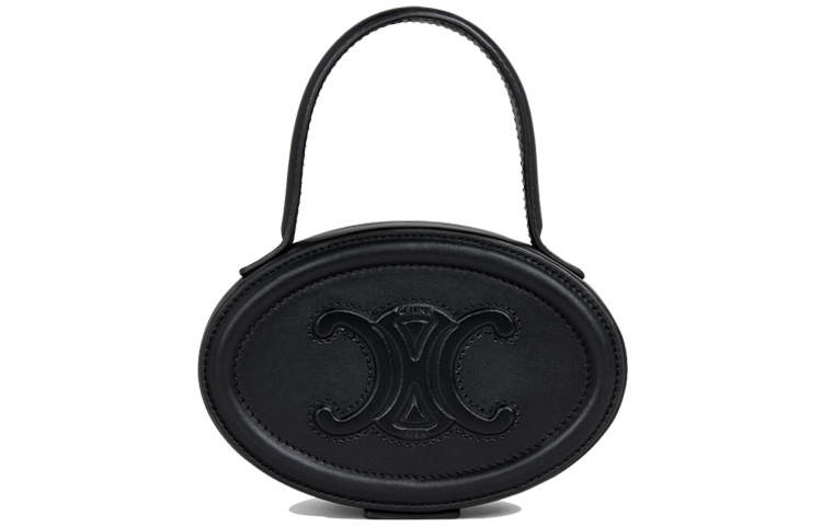 CELINE Cuir Triomphe Smooth Cow Leather Makeup Bag Round Bag Handbag Women's Black