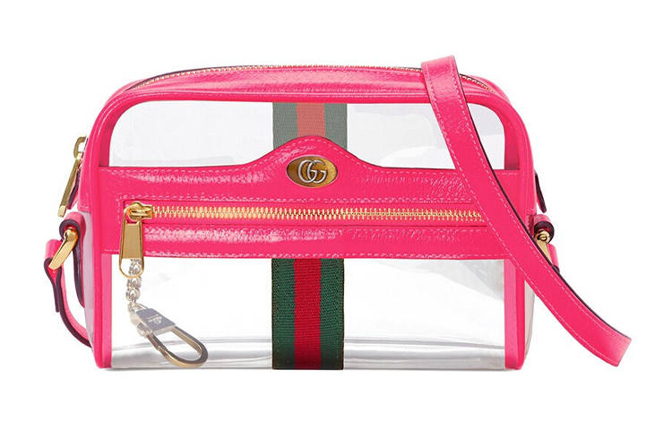 GUCCI Ophidia With Leather Camera Bag, Shoulder Bag, Crossbody Bag Mini Women's Transparent/Fuchsia
