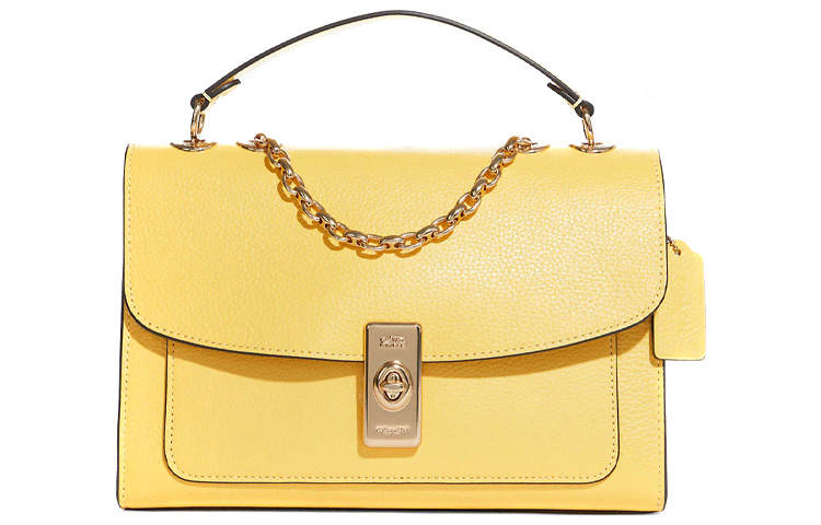 COACH Pebbled Leather Portable Crossbody Bag, Shoulder Bag Large Women's Butter Yellow & Gold Zippers