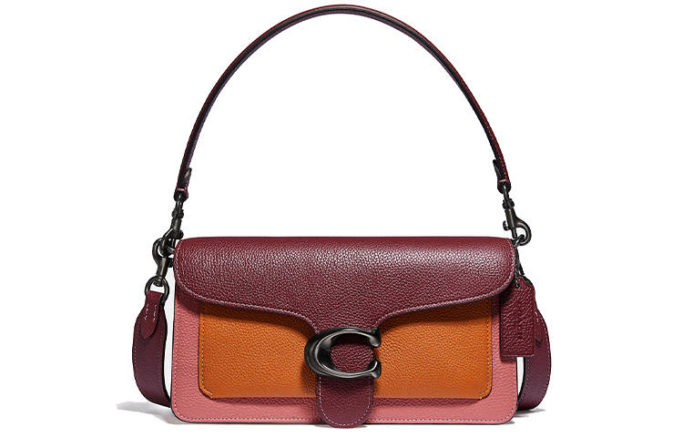 COACH Tabby Multicolor Leather Wine God Bag, One Shoulder Crossbody Bag Women's Pink Purple & Orange Multicolor