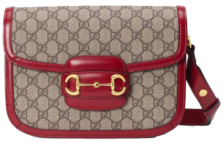 GUCCI Horsebit 1955 Canvas With Leather Saddle Bag, Shoulder Bag, Crossbody Bag Small Women's Ebony & Red