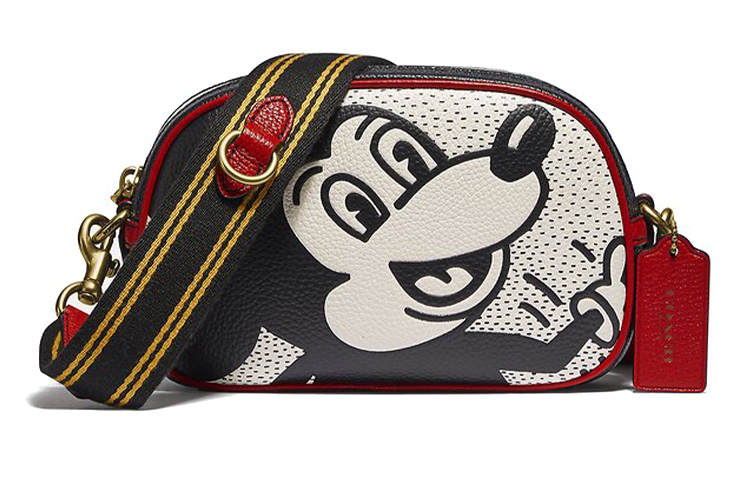 COACH Disney Camera Pebbled Leather Shoulder Bag, Handbag, Camera Bag, Crossbody Bag Small Women's Black