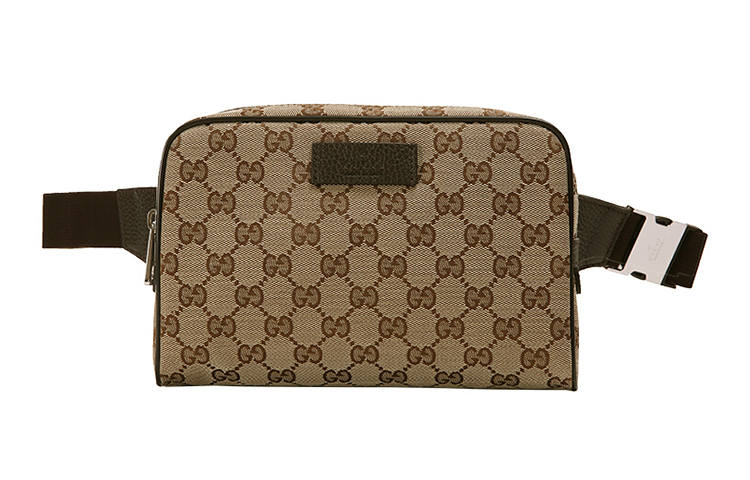 GUCCI Canvas With Leather Sling Bag, Fanny Pack Regular Unisex Ebony/Brown