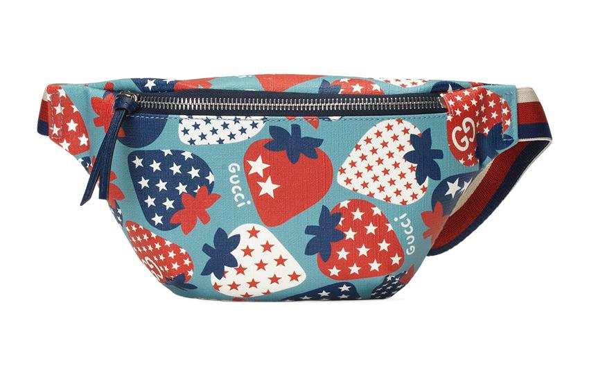 GUCCI Canvas Fanny Pack Kids' Light Blue And Red